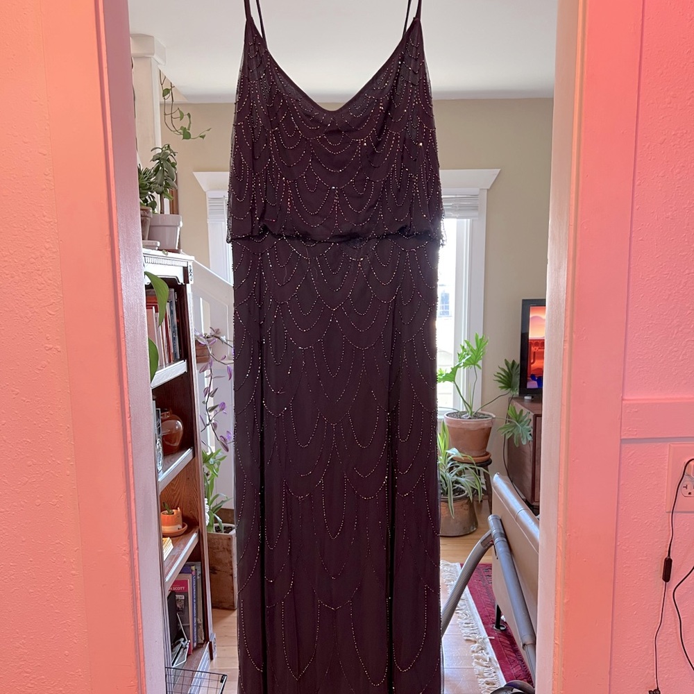 Candela Navy Blue Floor Length Beaded Gown